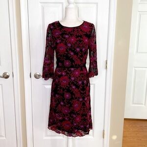 ADRIANNA Papell Floral Lace Fit & Flare Embroidered Dress Size 4